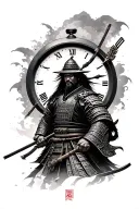 Samurai with sand clock tattoo design idea