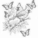 Cardinal and butterflies tattoo design idea