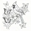 Cardinal and butterflies tattoo design idea