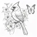 Cardinal and butterflies tattoo design idea