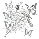 Cardinal and butterflies tattoo design idea