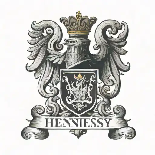 Hennessy coat of arms with the name Hennessy written clearly tattoo design idea