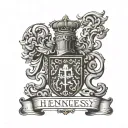 Hennessy coat of arms with the name Hennessy written clearly tattoo design idea