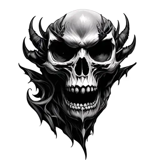 skull and demon face morphing tattoo design idea