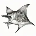 3d embossed mantaray stlyed like it is a pauldron tattoo design idea