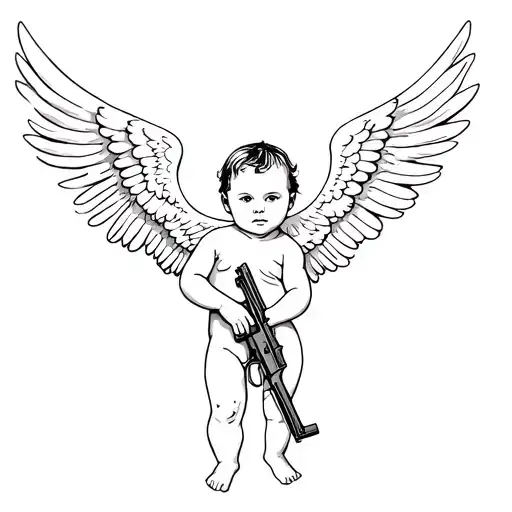 baby angel holding ak 47 tattoo design idea