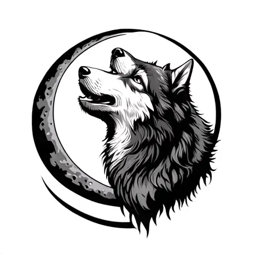 A wolf howling at a crescent moon tattoo design idea