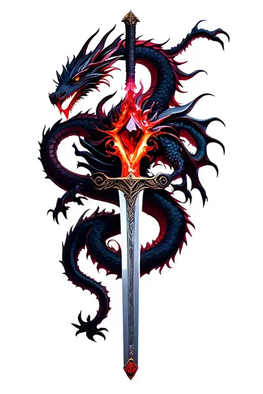 gothic shade dragon wrapped around a ruby infused katana sword tattoo design idea