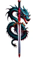 gothic shade dragon wrapped around a ruby infused katana sword tattoo design idea