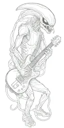Alien playing guitar tattoo design idea