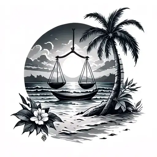 beach theme Libra zodiac sign tattoo design idea