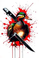 duck welding a knife tattoo design idea
