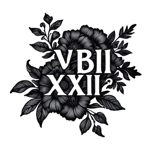 VIII-XXVI-XXIII text wth modern floral and leaf design tattoo design idea
