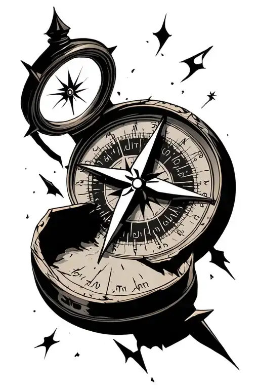 Broken Compass combined tattoo design idea