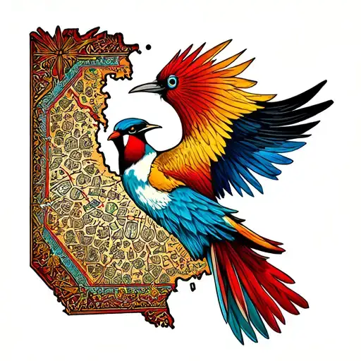 map of iran and finix bird and all type off people in there like gilaks kurd lor turk and... that the huge each other  tattoo design idea