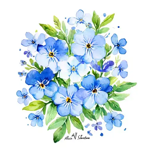 forget me not flowers blooming with name tattoo Allison N Santana tattoo design idea