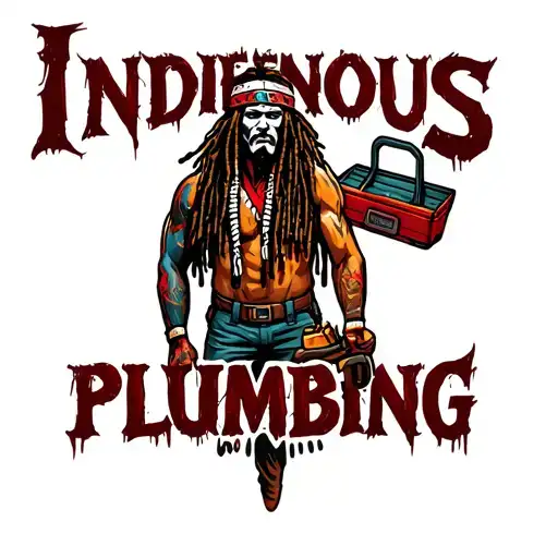 "Indigenous Plumbing " dreadlock painted face Native American plumber holding a toolbox tattoo design idea