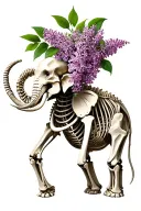 elephant skeleton with lilacs intertwined tattoo design idea