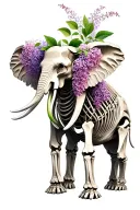 elephant skeleton with lilacs intertwined tattoo design idea
