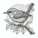 wren bird perched on a small branch tattoo design idea