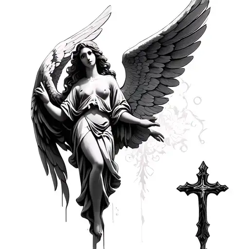 Angel Cross and Wings tattoo design idea