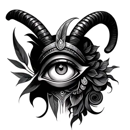 Create a tattoo including Cleopatra, evil eye, Capricorn, infinity symbol tattoo design idea