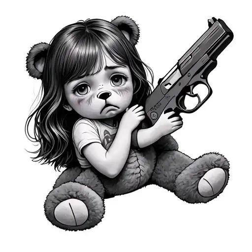 Little girl crying that had to pick up a gun instead of the teddy bear  tattoo design idea