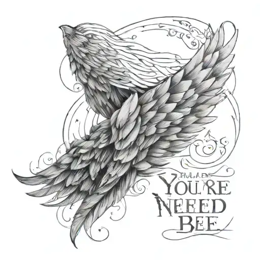two wings at the side with "You are where you need to be. Just take a deep breath"written in between  tattoo design idea