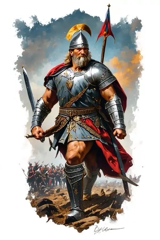 Germanic warrior in battle scene tattoo design idea