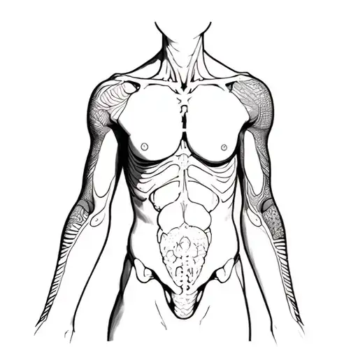 draw me human anatomy his body in dotwork with high detail in black and white style tattoo design idea