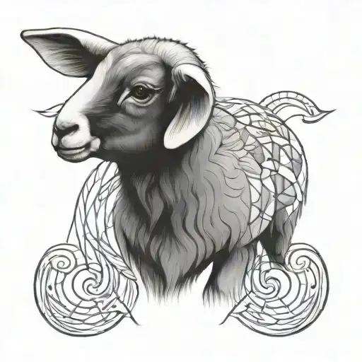 cute symmetrical lamb face made with a few lines tattoo design idea