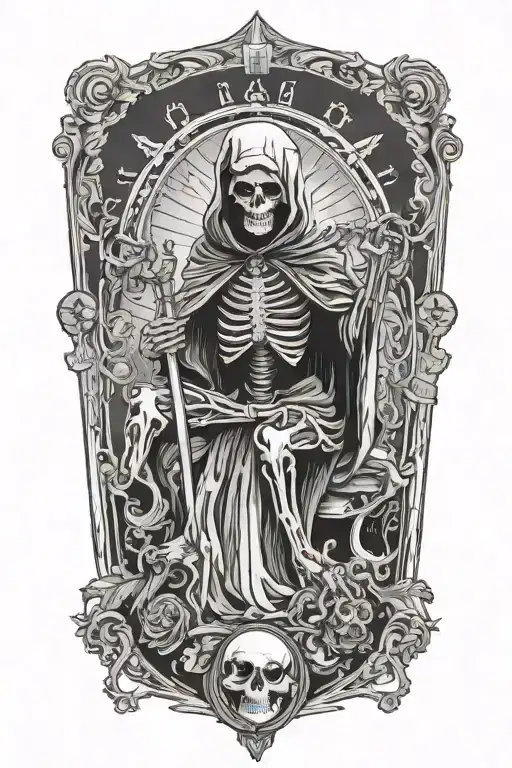 Tarot card, death. Represented as a hooded skeletal figure tattoo design idea