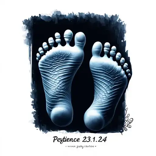 "Peytience 23.11.24" baby's footprints tattoo design idea