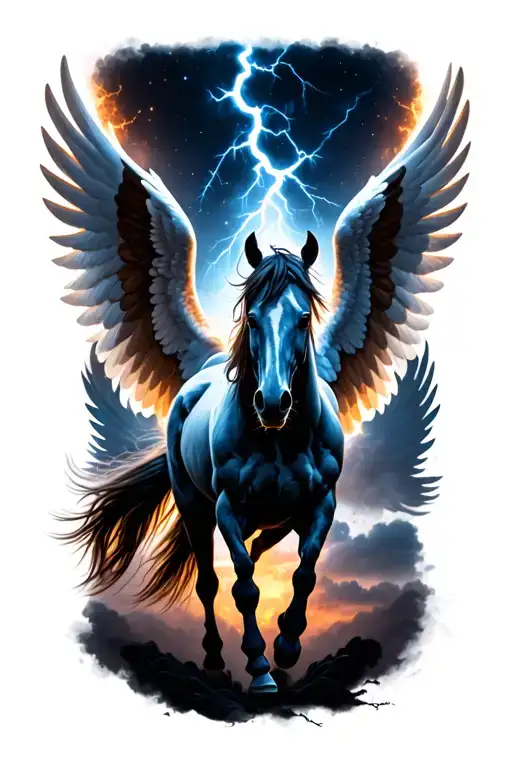 pegasus horse with wings lightning bolt tattoo design idea