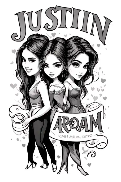 Names Justin, Ariana, Noah tattoo design idea