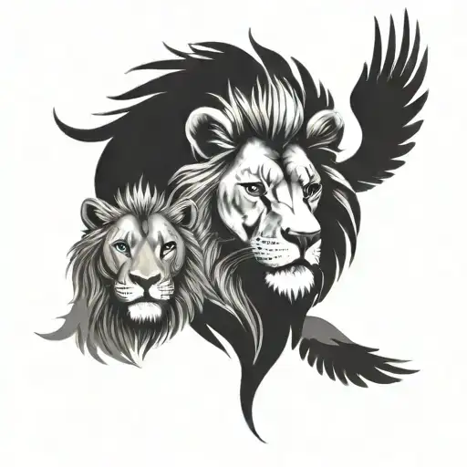 Lion face and phenix with a cub tattoo design idea
