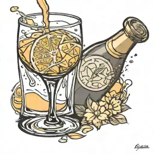 line work of a capri sun being poured into a champagne glass  tattoo design idea