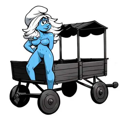 sexy smurfette pulling a wagon tattoo design idea