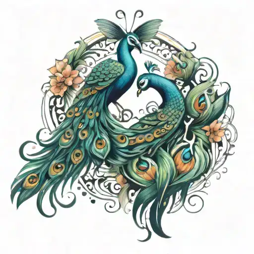 peacock feathers butterflies forming the shape tattoo design idea