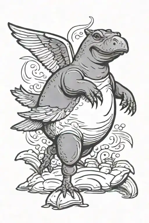 seagull on a hippo  tattoo design idea
