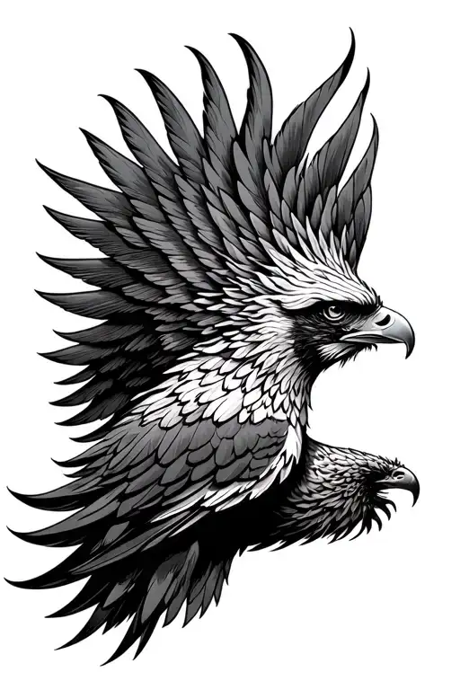 A phoenix but the tail joins to the wing of a hawk a joined bird tattoo tattoo design idea