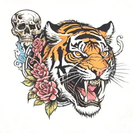 Tiger and skull creepy versión tattoo design idea