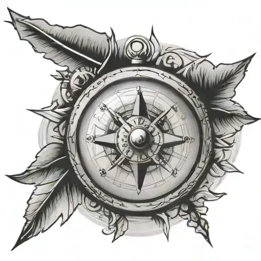 compass with arrow and clock face tattoo design idea