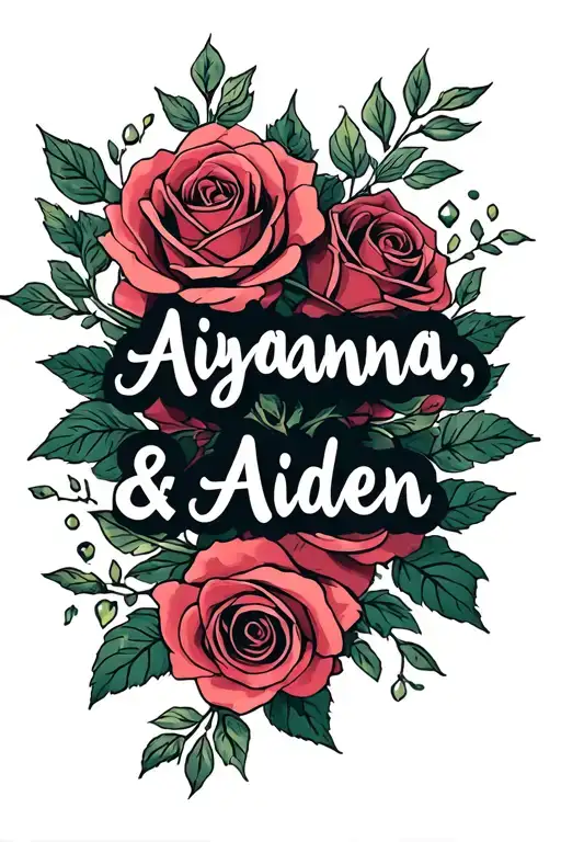 "Aiyanna, Arkin, Aiden" Roses lined tattoo design idea