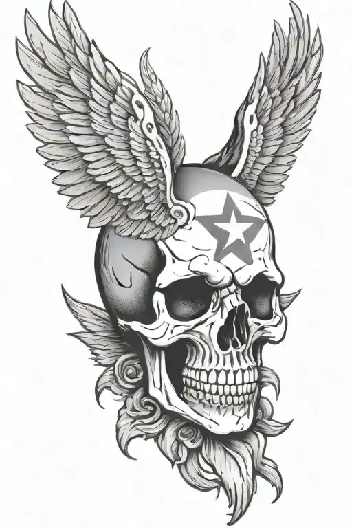 skull with wings Puerto rican flag inside tattoo design idea