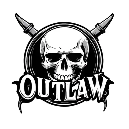 word outlaw with a skull inside the o tattoo design idea