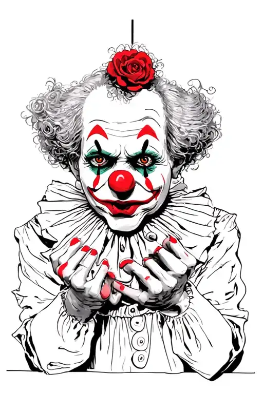 sad clown marionette puppeteer controlling with long fingernails and sleep token themes tattoo design idea