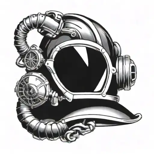 A tattoo design featuring a firefighter's helmet with a navy deep sea diver's helmet intertwined, symbolizing your dedication to both professions tattoo design idea