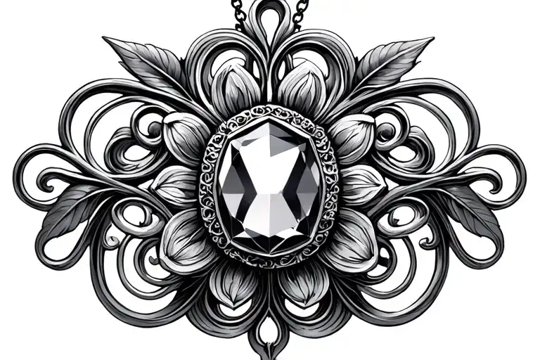 art nouveau filigree with center jewel pendant attached tattoo design idea