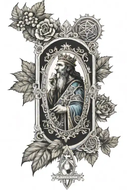 King of pentacles tarot card tattoo design idea